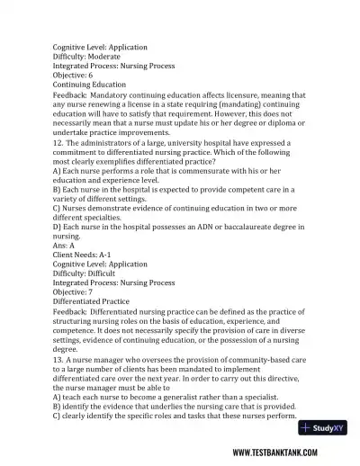 Nursing in Today's World: Trends, Issues, and Management Eleventh, North American Edition Test Bank - Page 17 preview image
