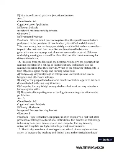 Nursing in Today's World: Trends, Issues, and Management Eleventh, North American Edition Test Bank - Page 18 preview image
