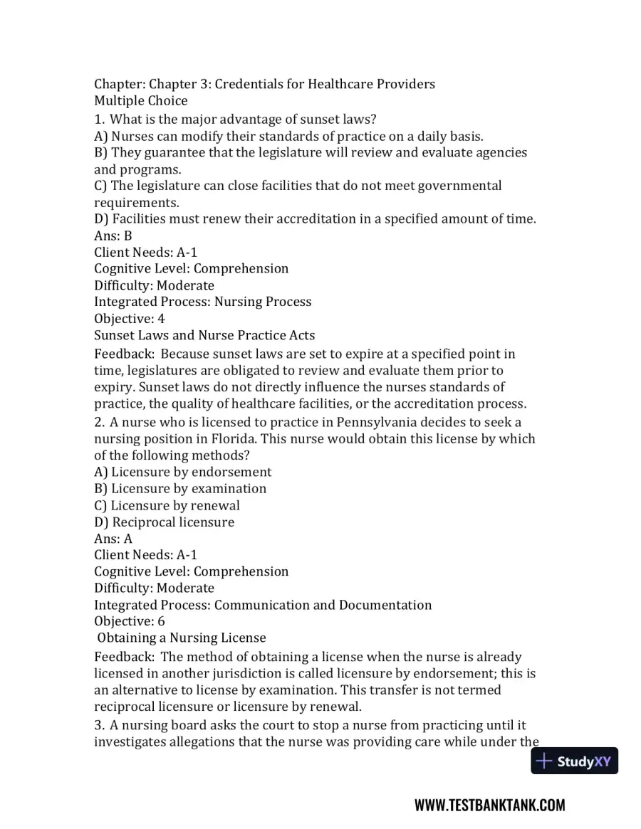 Nursing in Today's World: Trends, Issues, and Management Eleventh, North American Edition Test Bank, page 20