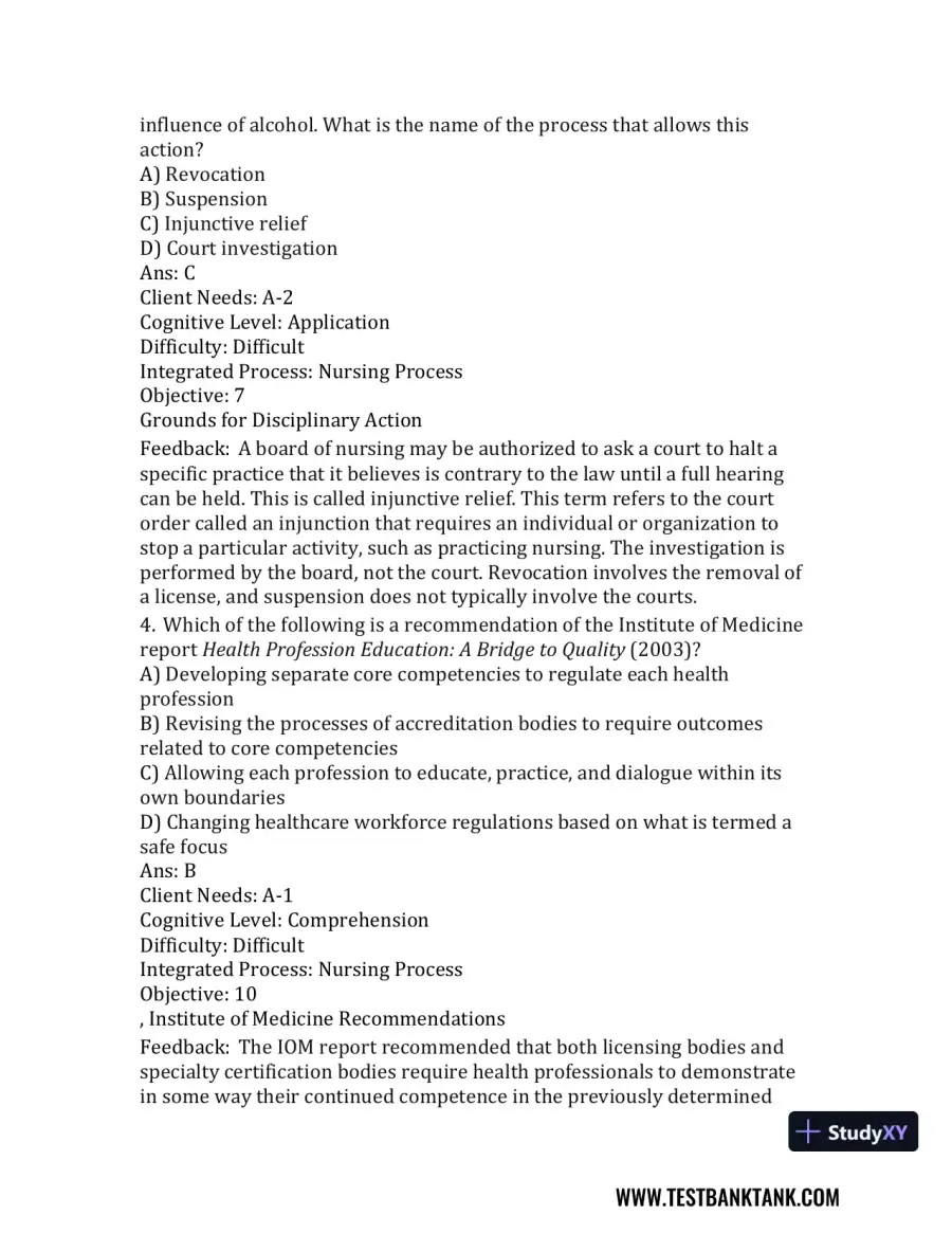 Nursing in Today's World: Trends, Issues, and Management Eleventh, North American Edition Test Bank, page 21