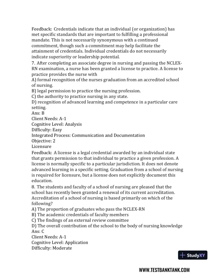 Nursing in Today's World: Trends, Issues, and Management Eleventh, North American Edition Test Bank, page 23