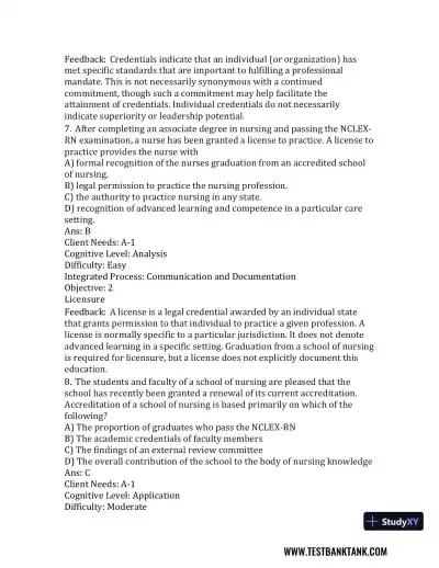 Nursing in Today's World: Trends, Issues, and Management Eleventh, North American Edition Test Bank - Page 23 preview image