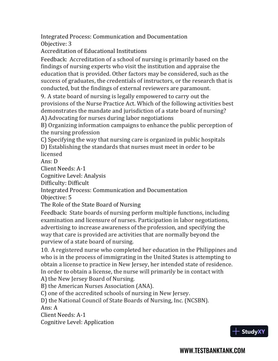 Nursing in Today's World: Trends, Issues, and Management Eleventh, North American Edition Test Bank, page 24