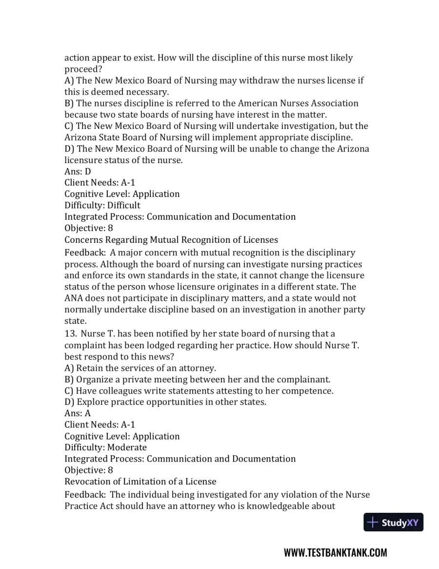 Nursing in Today's World: Trends, Issues, and Management Eleventh, North American Edition Test Bank, page 26