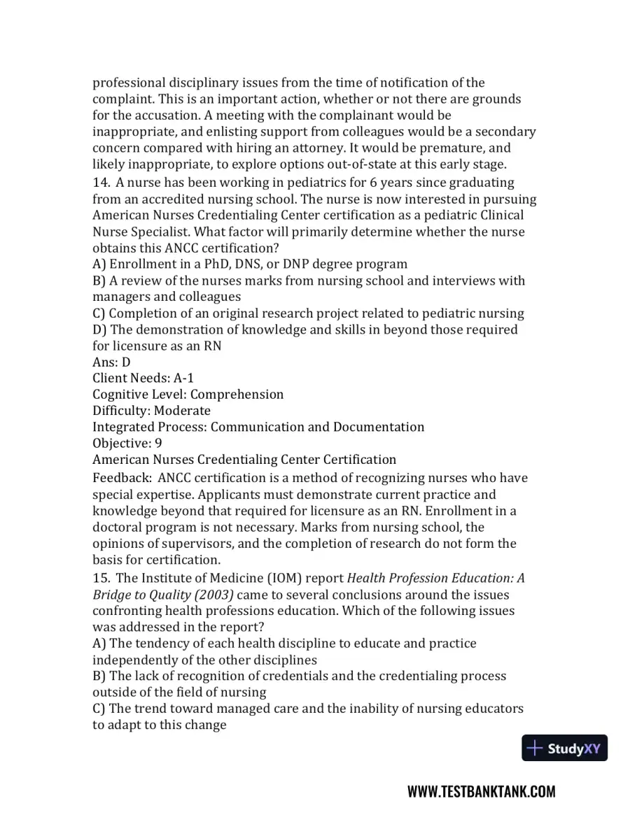 Nursing in Today's World: Trends, Issues, and Management Eleventh, North American Edition Test Bank, page 27