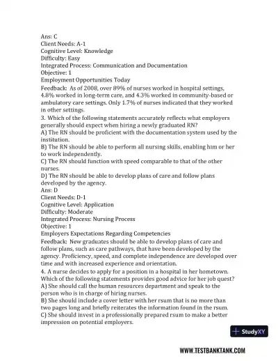 Nursing in Today's World: Trends, Issues, and Management Eleventh, North American Edition Test Bank - Page 29 preview image