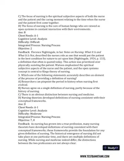 Nursing in Today's World: Trends, Issues, and Management Eleventh, North American Edition Test Bank - Page 3 preview image