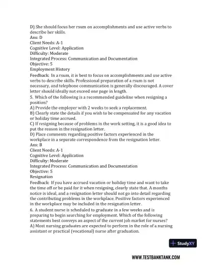 Nursing in Today's World: Trends, Issues, and Management Eleventh, North American Edition Test Bank - Page 30 preview image