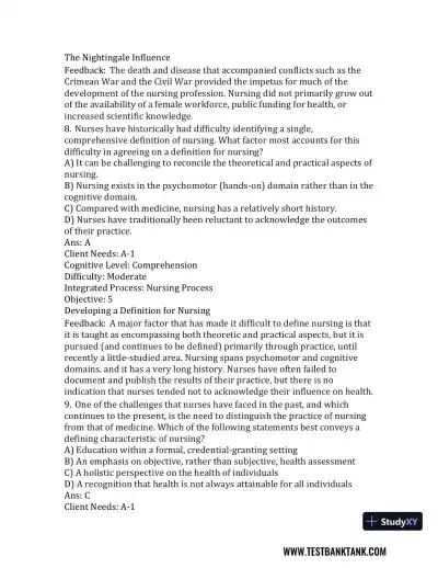 Nursing in Today's World: Trends, Issues, and Management Eleventh, North American Edition Test Bank - Page 6 preview image