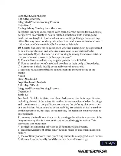 Nursing in Today's World: Trends, Issues, and Management Eleventh, North American Edition Test Bank - Page 7 preview image