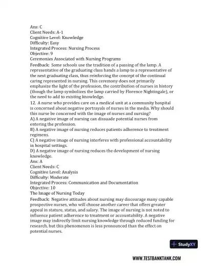 Nursing in Today's World: Trends, Issues, and Management Eleventh, North American Edition Test Bank - Page 8 preview image