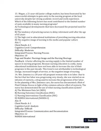 Nursing in Today's World: Trends, Issues, and Management Eleventh, North American Edition Test Bank - Page 9 preview image