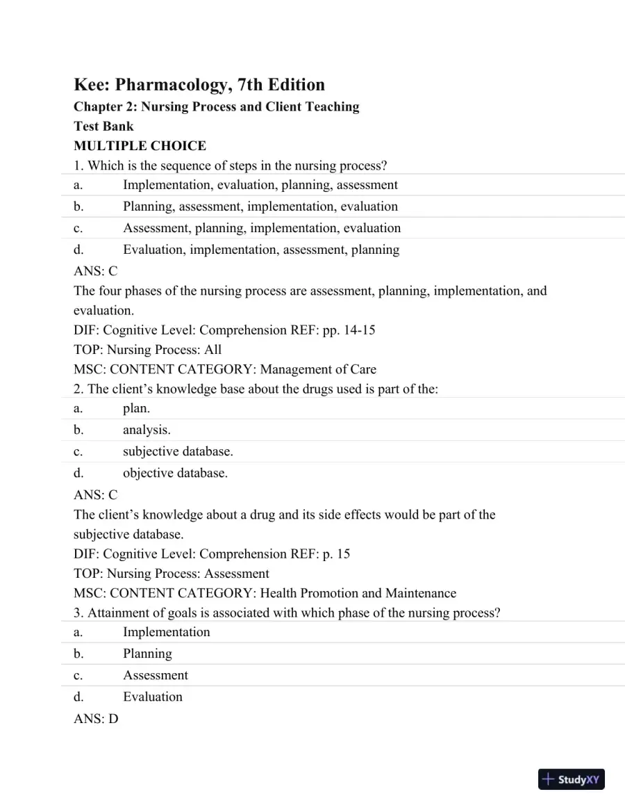 Pharmacology: A Patient-Centered Nursing Process Approach, (Kee, Pharmacology) 8th Edition Test Bank, page 13