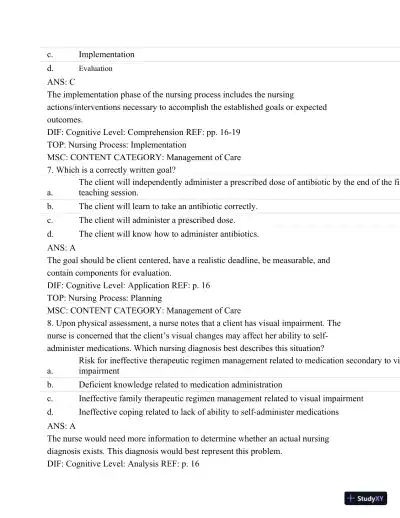 Pharmacology: A Patient-Centered Nursing Process Approach, (Kee, Pharmacology) 8th Edition Test Bank - Page 15 preview image