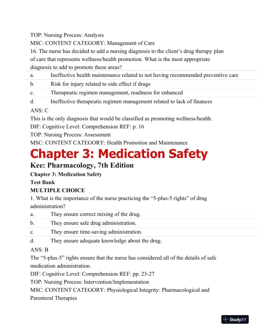 Pharmacology: A Patient-Centered Nursing Process Approach, (Kee, Pharmacology) 8th Edition Test Bank, page 19