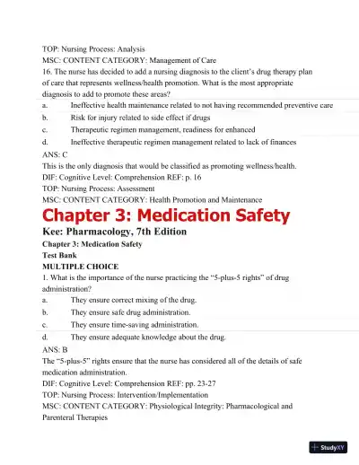 Pharmacology: A Patient-Centered Nursing Process Approach, (Kee, Pharmacology) 8th Edition Test Bank - Page 19 preview image