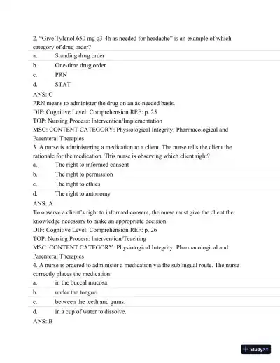 Pharmacology: A Patient-Centered Nursing Process Approach, (Kee, Pharmacology) 8th Edition Test Bank - Page 20 preview image