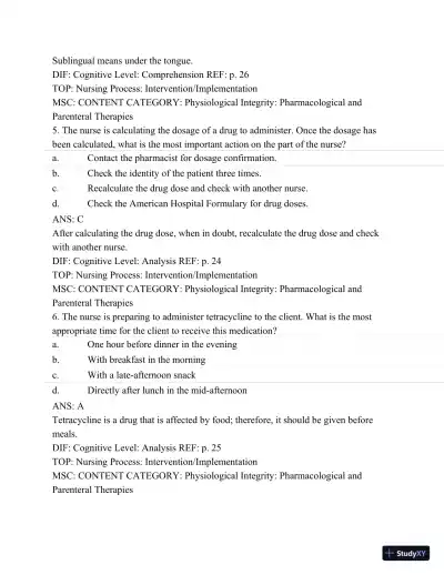 Pharmacology: A Patient-Centered Nursing Process Approach, (Kee, Pharmacology) 8th Edition Test Bank - Page 21 preview image