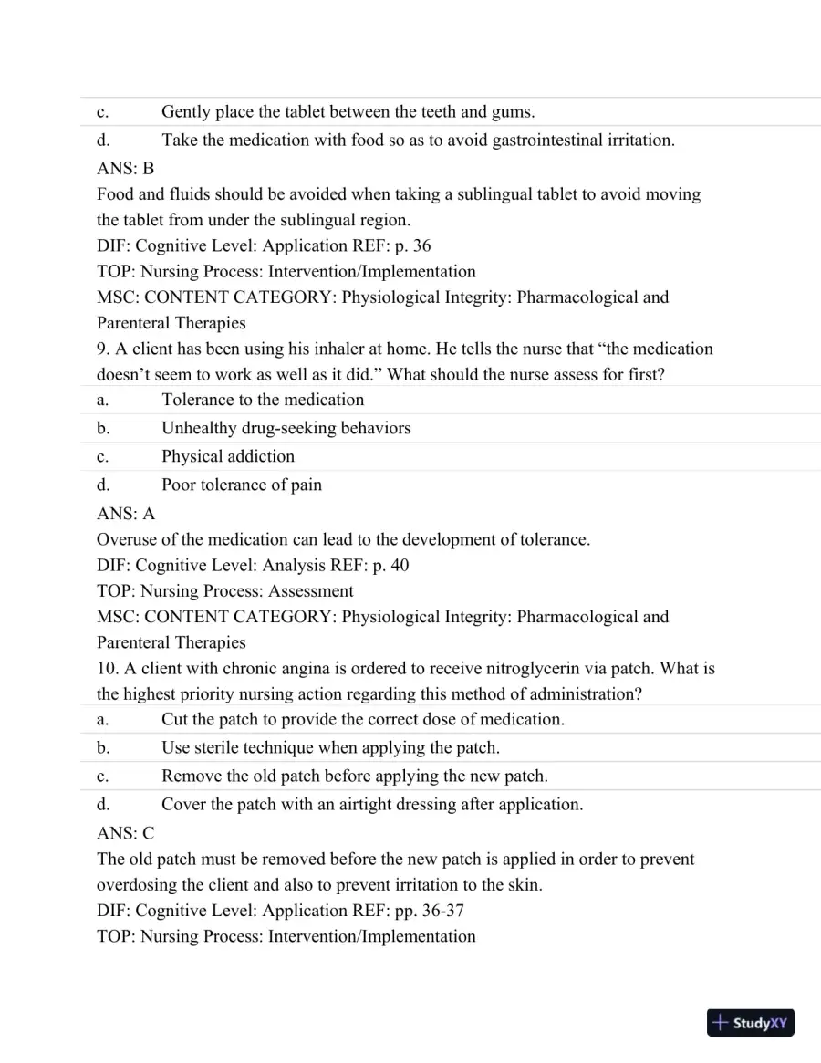 Pharmacology: A Patient-Centered Nursing Process Approach, (Kee, Pharmacology) 8th Edition Test Bank, page 29