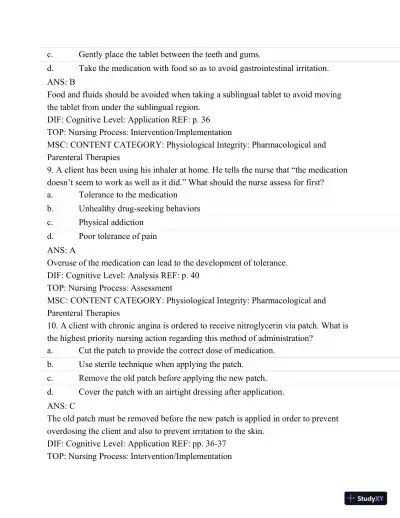 Pharmacology: A Patient-Centered Nursing Process Approach, (Kee, Pharmacology) 8th Edition Test Bank - Page 29 preview image