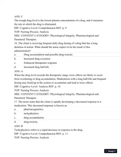 Pharmacology: A Patient-Centered Nursing Process Approach, (Kee, Pharmacology) 8th Edition Test Bank - Page 9 preview image