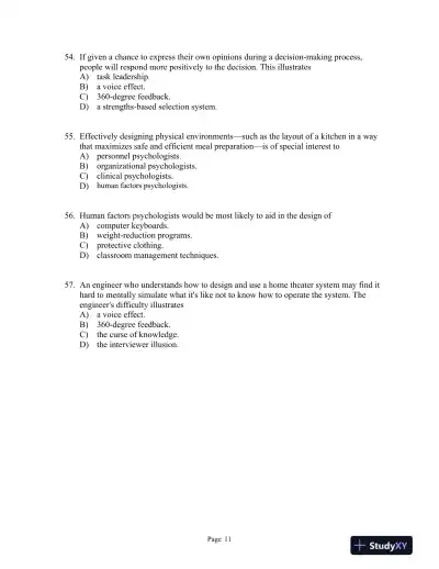 Psychology in Modules Eleventh Edition Test Bank - Page 14 preview image