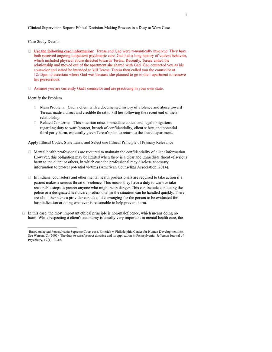 Clinical Supervision Report Week 2, page 2