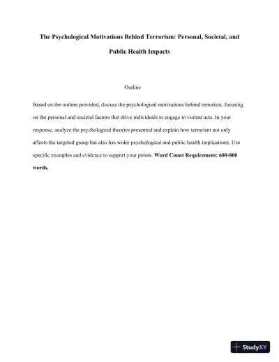 The Psychological Motivations Behind Terrorism: Personal, Societal, And Public Health Impacts - Page 1 preview image