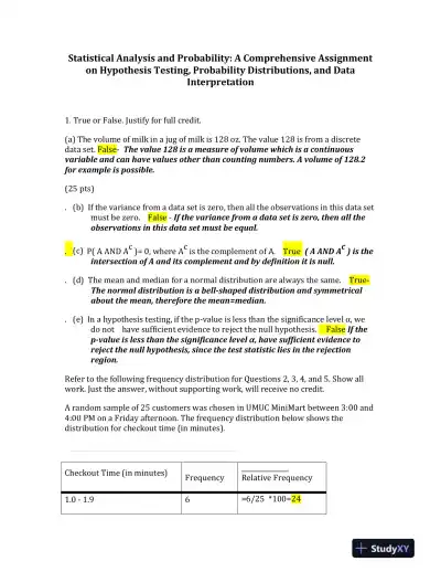 Statistical Analysis and Probability: A Comprehensive Assignment on Hypothesis Testing, Probability Distributions, and Data Interpretation - Page 1 preview image