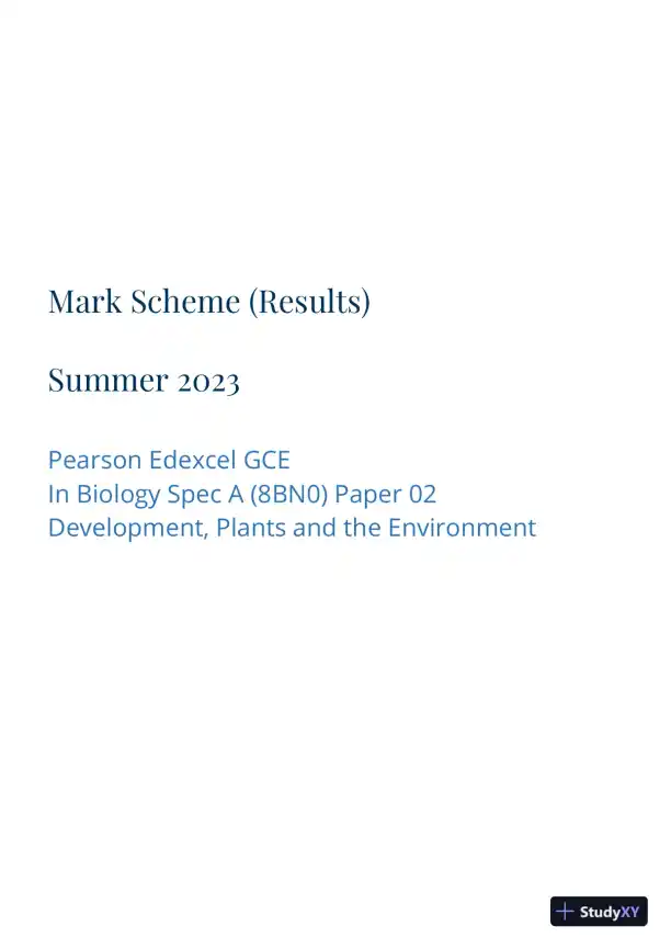 2023 Pearson Edexcel GCE Environmental Science In Biology Spec A (8BN0) Paper 02 With Answers (33 Solved Questions) - Page 1 preview image