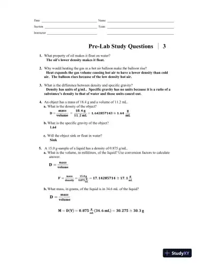Solution Manual For Laboratory Manual for General, Organic, and Biological Chemistry, 3rd Edition - Page 10 preview image