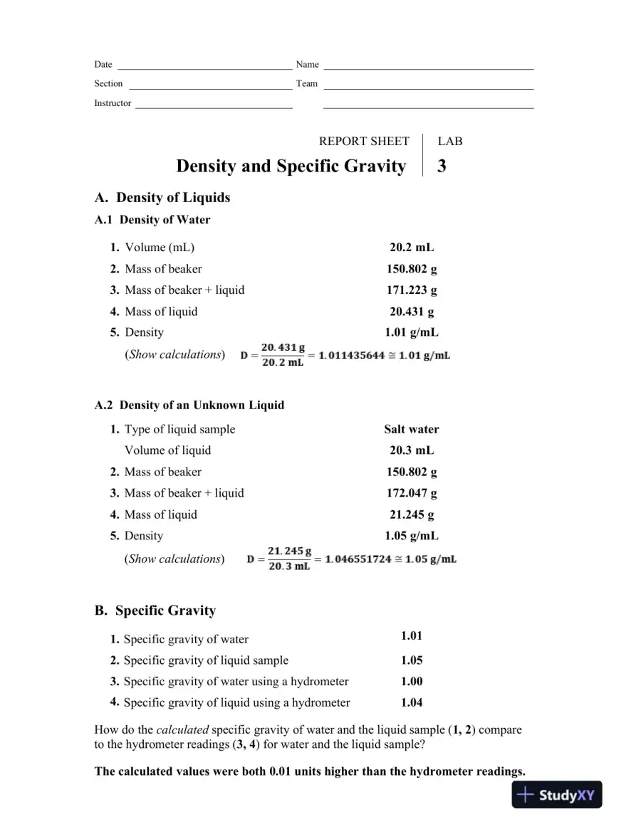 Solution Manual For Laboratory Manual for General, Organic, and Biological Chemistry, 3rd Edition, page 11