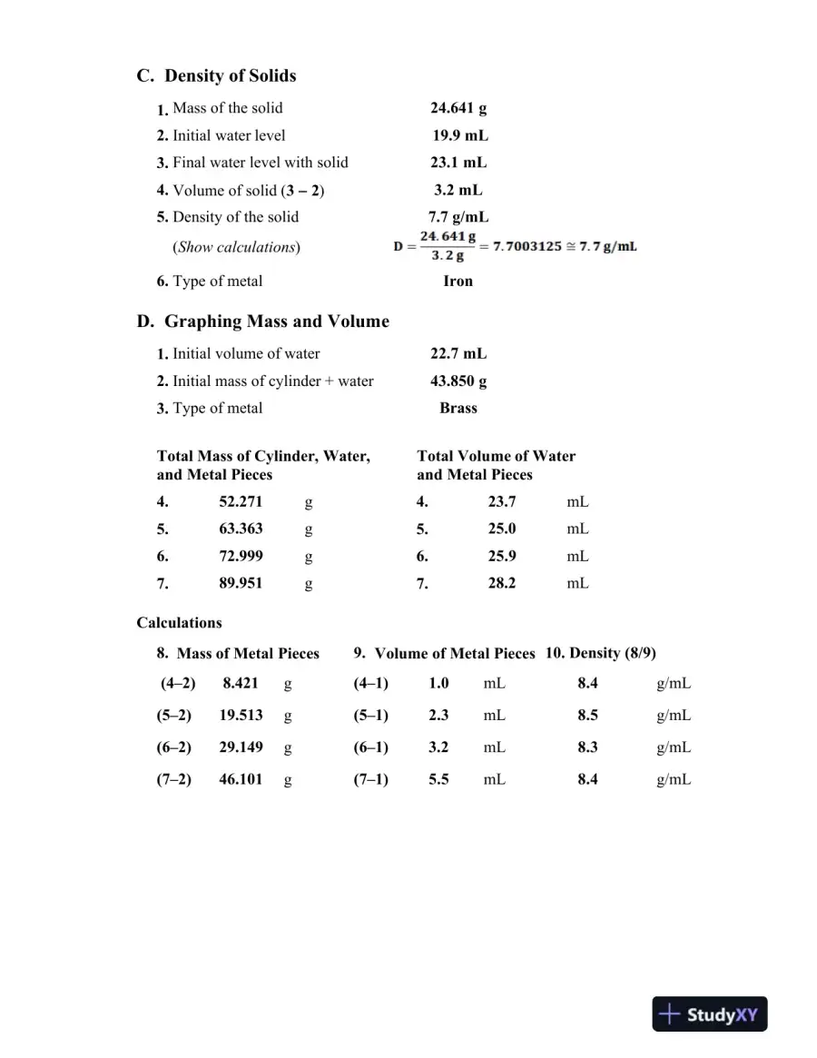 Solution Manual For Laboratory Manual for General, Organic, and Biological Chemistry, 3rd Edition, page 12