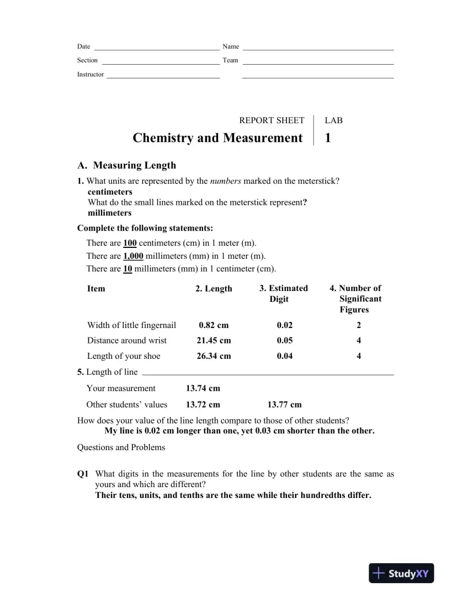 Solution Manual For Laboratory Manual for General, Organic, and Biological Chemistry, 3rd Edition, page 3
