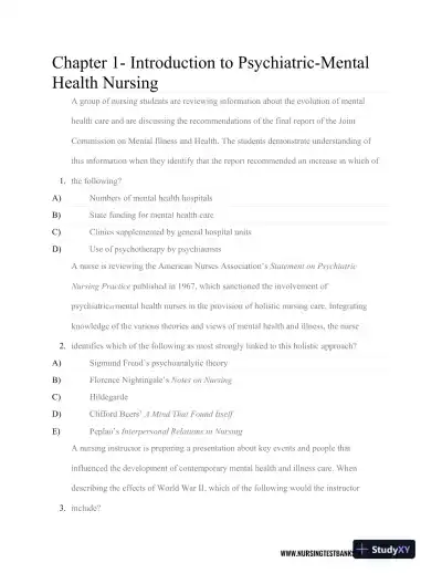 Test Bank For Psychiatric Nursing, 8th Edition - Page 1 preview image