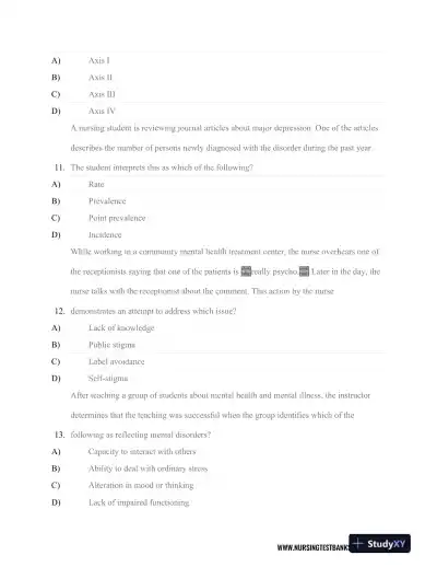 Test Bank For Psychiatric Nursing, 8th Edition - Page 12 preview image
