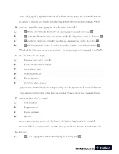 Test Bank For Psychiatric Nursing, 8th Edition - Page 13 preview image