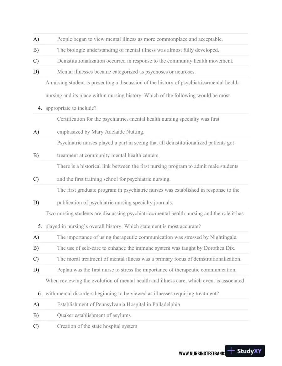 Test Bank For Psychiatric Nursing, 8th Edition, page 3