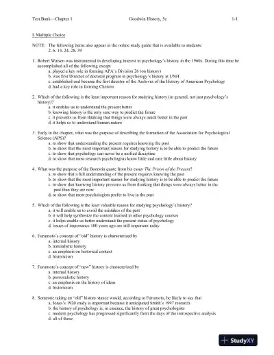 A History of Modern Psychology 5th Edition Test Bank - Page 1 preview image