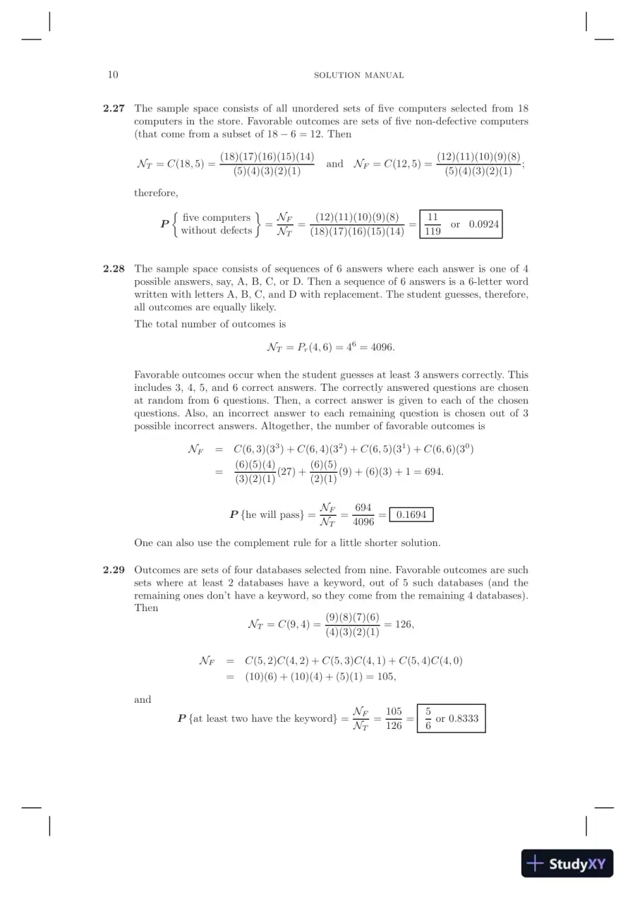 Solution Manual for Probability and Statistics for Computer Scientists, 10th Edition, page 11