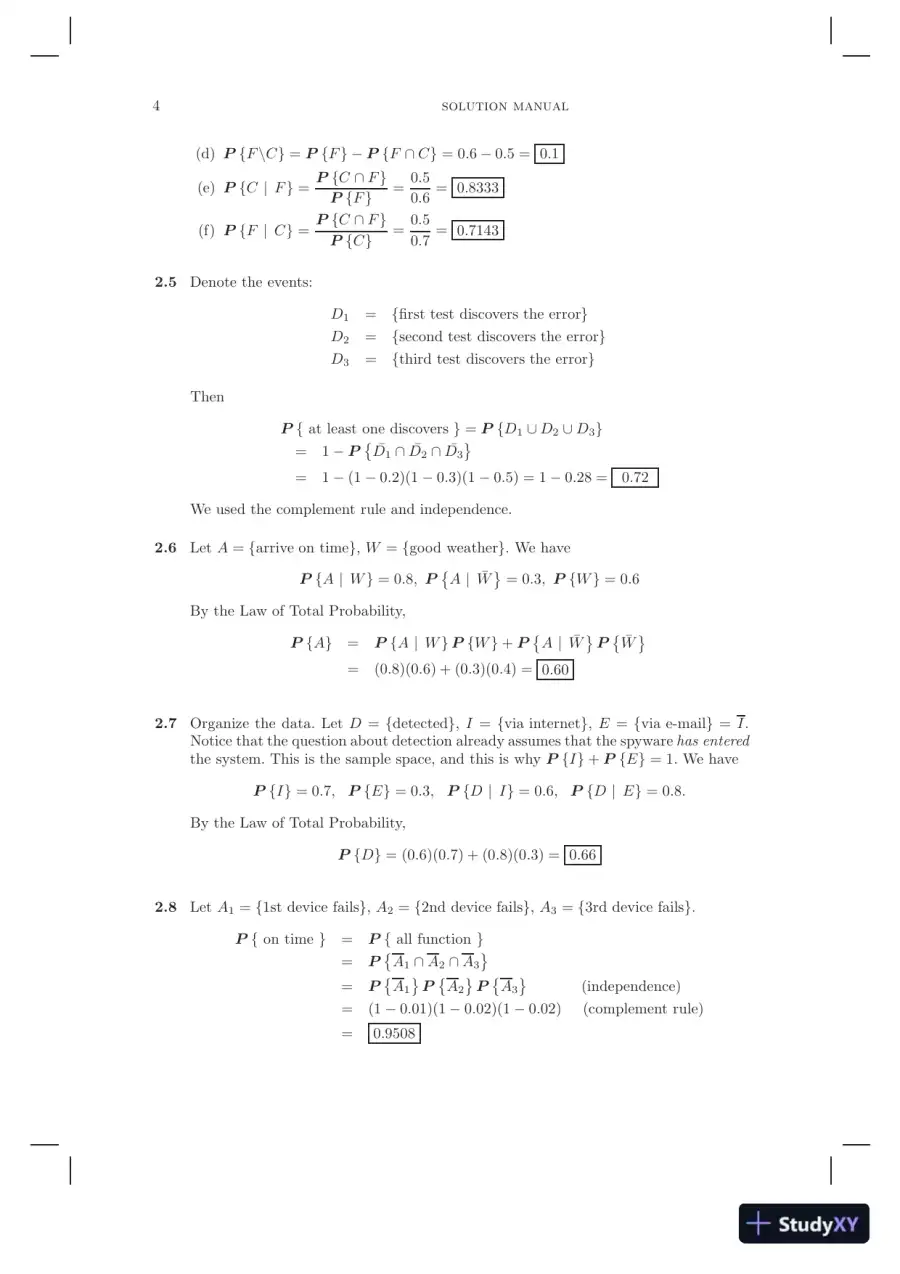Solution Manual for Probability and Statistics for Computer Scientists, 10th Edition, page 5