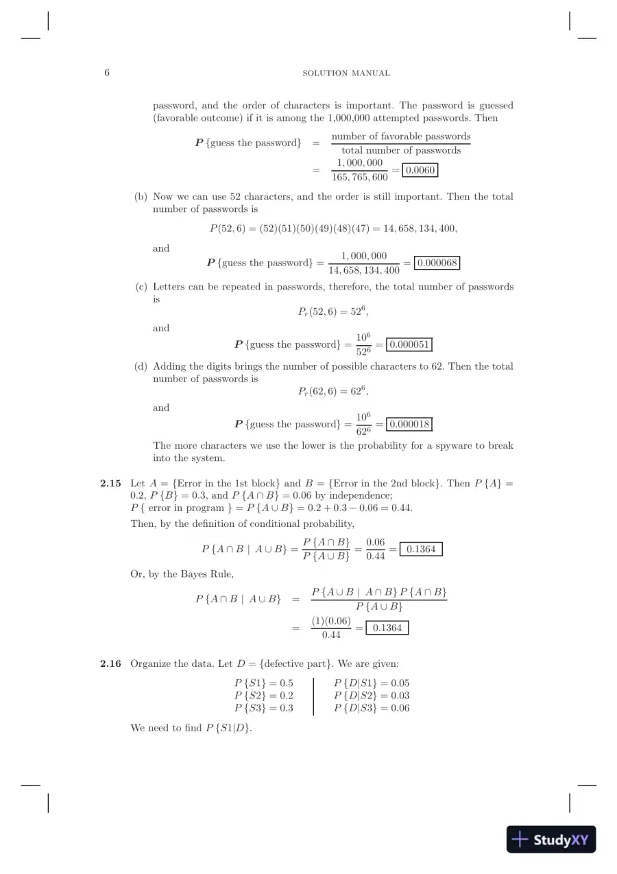 Solution Manual for Probability and Statistics for Computer Scientists, 10th Edition, page 7