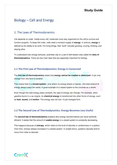 Biology - Cell and Energy - Page 1 preview image