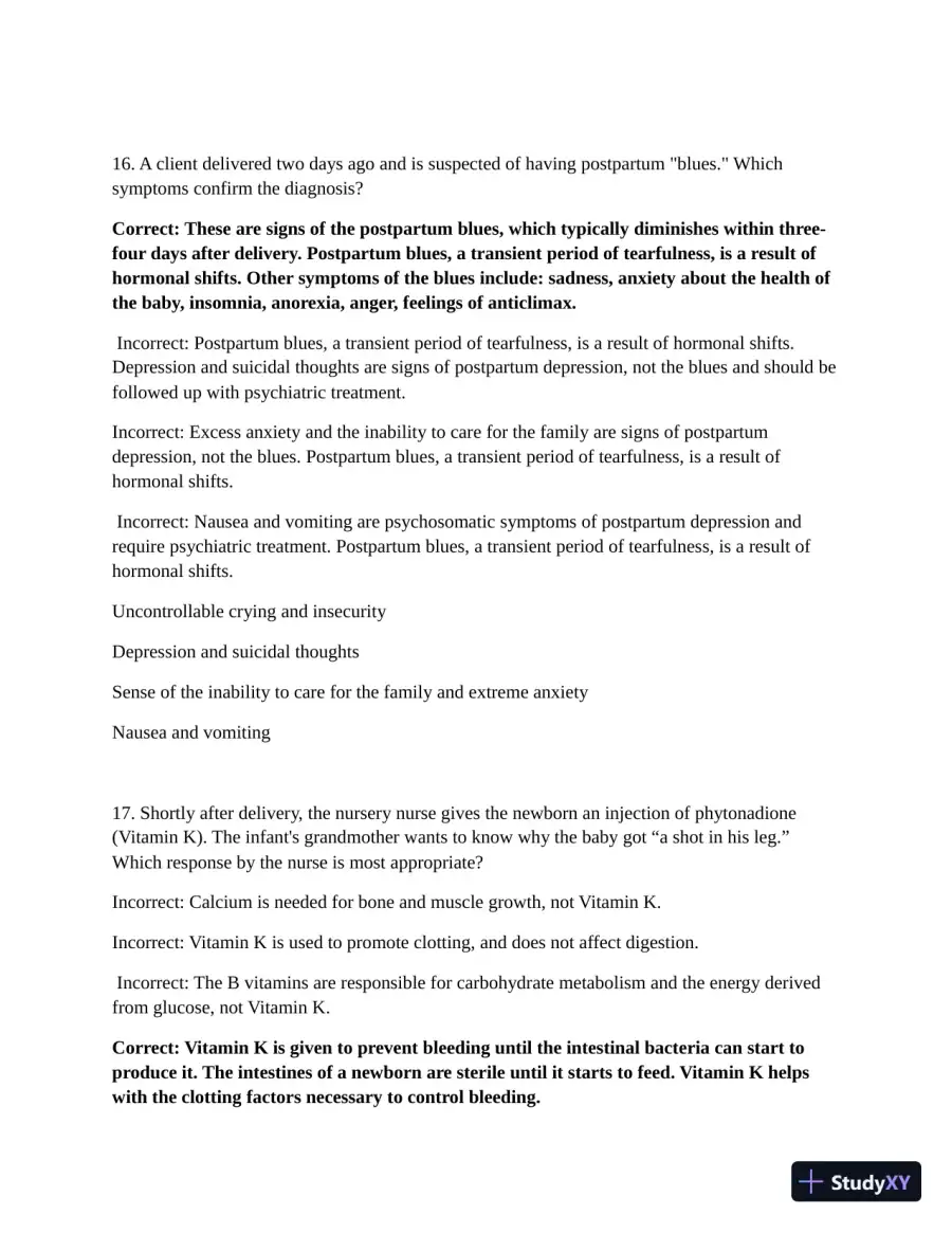 ATI Maternal Newborn Practice Exam with Answers (210 Solved Questions), page 10