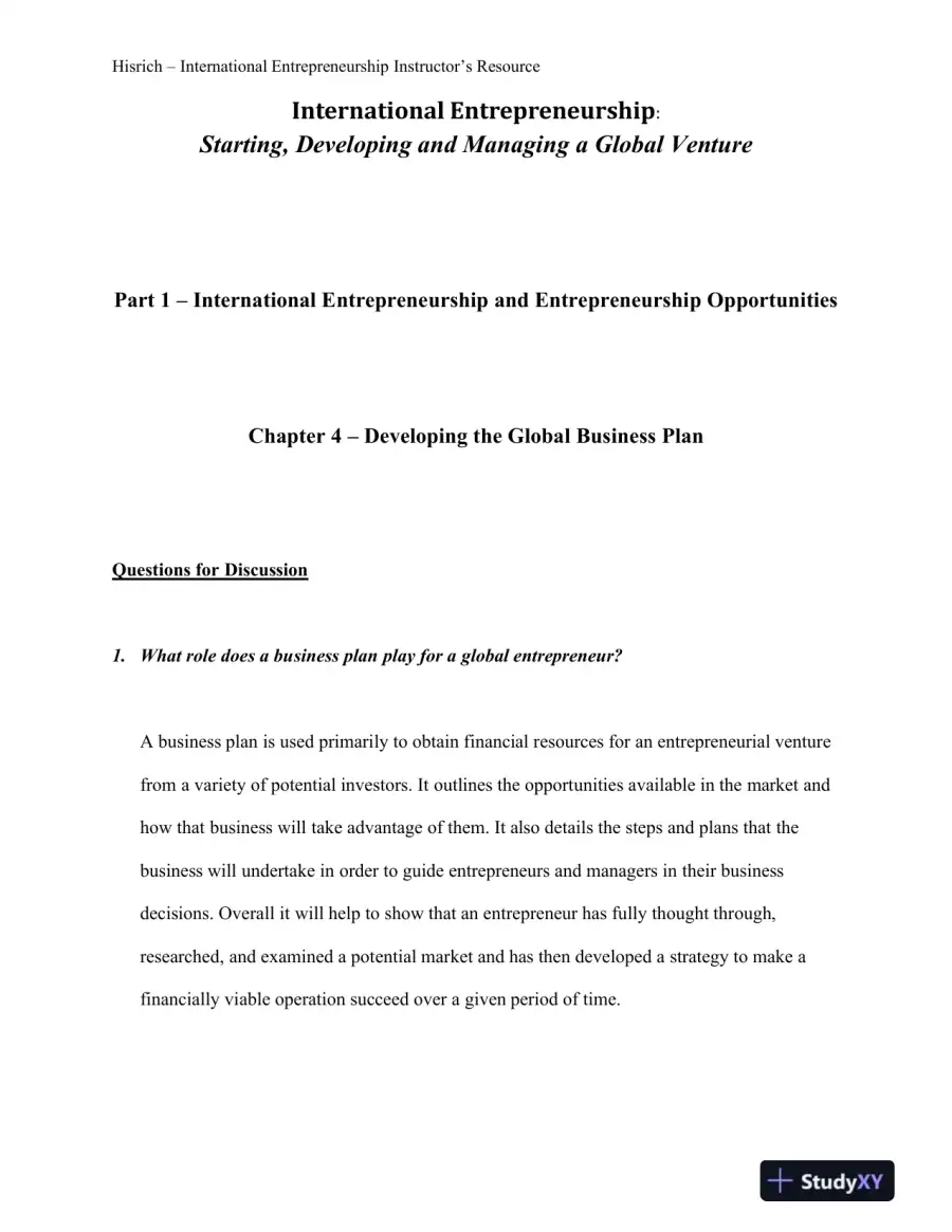 International Entrepreneurship: Starting, Developing, And Managing A Global Venture , 2nd Edition Solution Manual, page 12