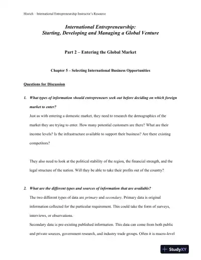 International Entrepreneurship: Starting, Developing, And Managing A Global Venture , 2nd Edition Solution Manual - Page 15 preview image
