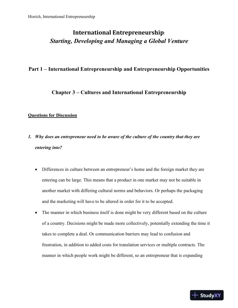 International Entrepreneurship: Starting, Developing, And Managing A Global Venture , 2nd Edition Solution Manual, page 7