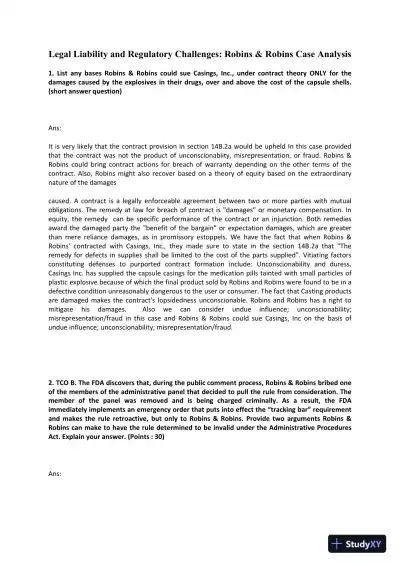 Legal Liability and Regulatory Challenges: Robins & Robins Case Analysis - Page 1 preview image