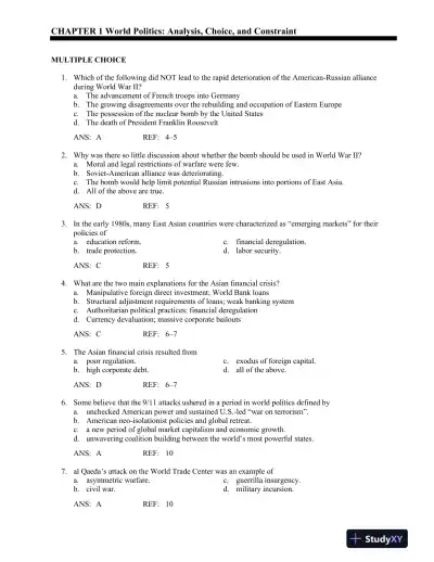 World Politics: The Menu for Choice 10th Edition Test Bank - Page 1 preview image