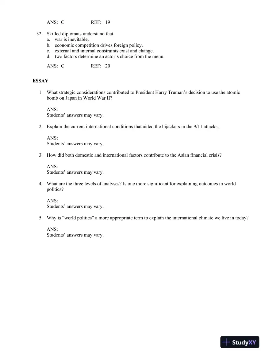 World Politics: The Menu for Choice 10th Edition Test Bank, page 6